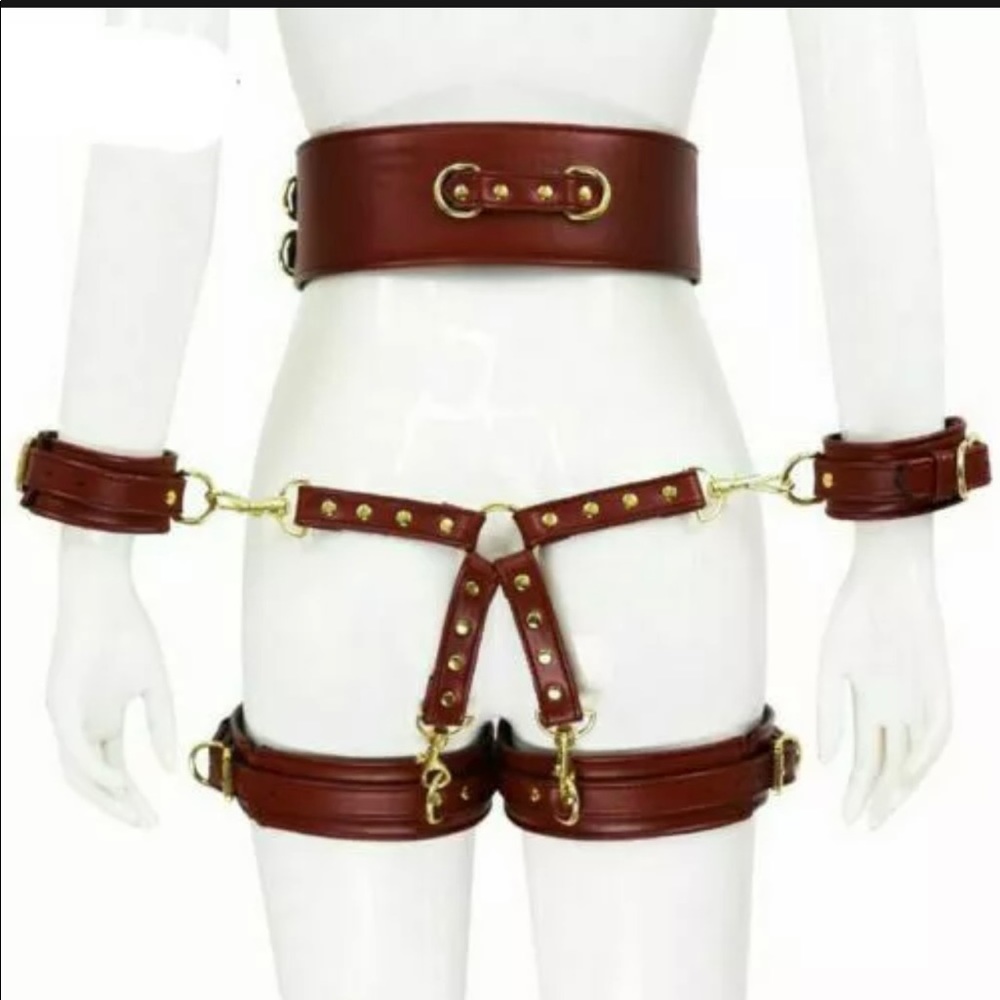 New Faux Brown Leather Garter Harness Thigh Belt Costume Lingerie Accessory